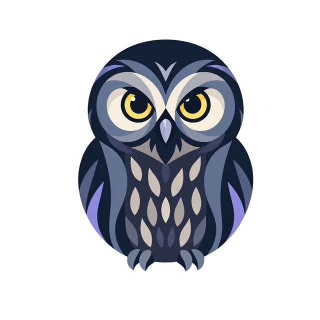 Ruru logo: a stylised owl in night blues with amber eyes